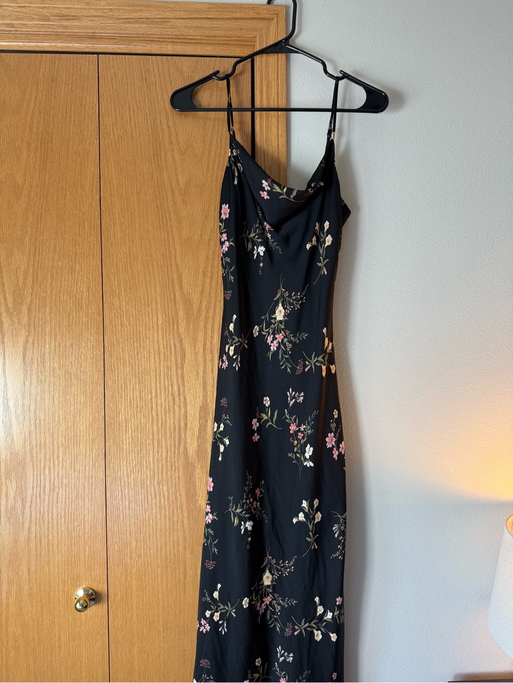 Altar'd State Black Maxi Slip Dress with Pink & Cream Floral Print